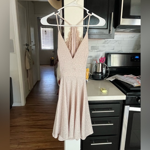Windsor Evening Dress XS Sparkly Champagne Nude A Line Mini - Picture 1 of 8